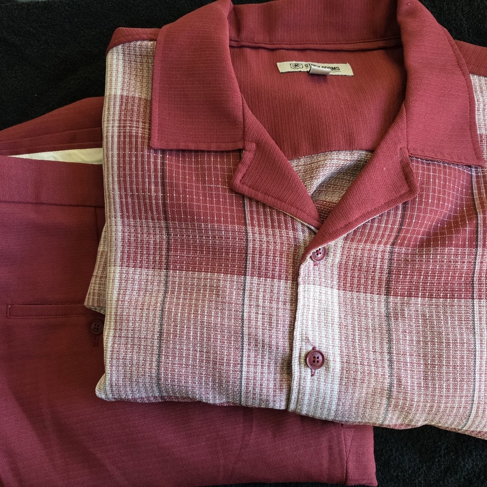 B&T Stacey Adams Shirt And Pants Outfit. Red and Grey Button-Up Shirt N Pants